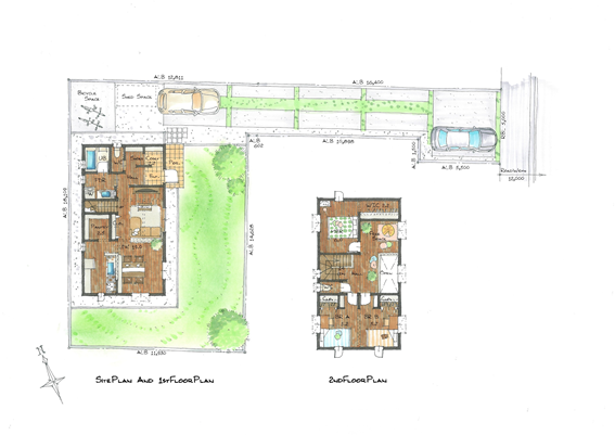 図面　平面図　2階建て　